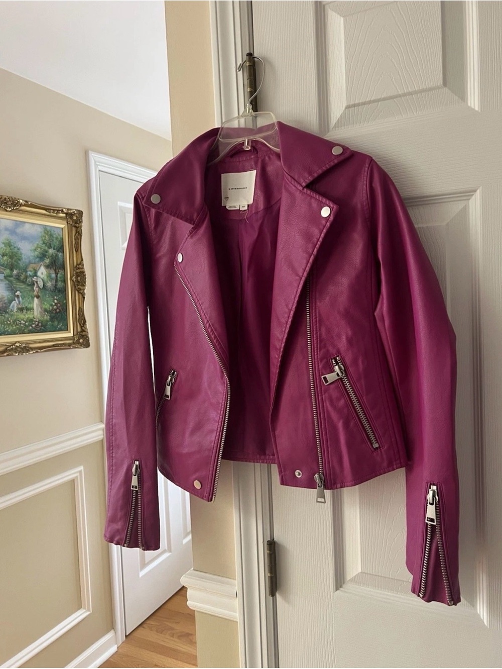 Anthropologie Pink Biker Jacket Collared Zipped Pockets Women's Moto Size XXS